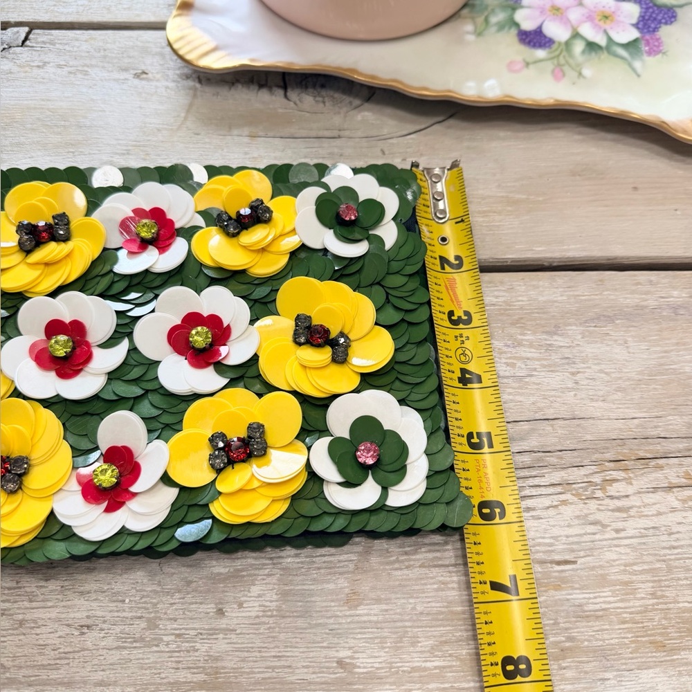 Floral 3D Beaded Clutch. Green | Yellow | Vibrant | Unique | Glam | 9x6 | EUC - Picture 8 of 8